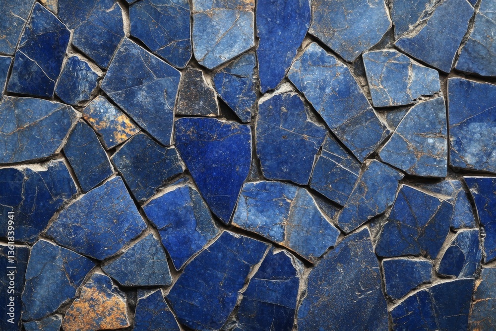 Poster Beautiful lapis lazuli stone mosaic featuring various shades of blue and intricate textures in a natural setting