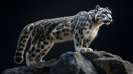 Fototapeta premium The quiet seat of the royal snow leopard, snow leopard: sitting like a king, snow leopard on the throne of the white king, the royal splendor of the snow leopard