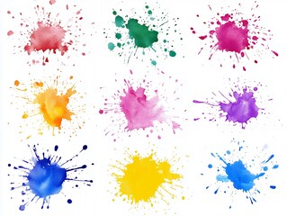 Nine Vibrant Watercolor Splatters on White Background