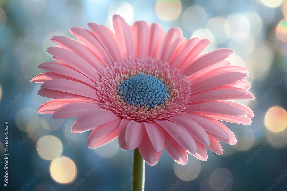 Poster beautiful pink flower with vibrant petals standing tall against a soft bokeh background in a garden 