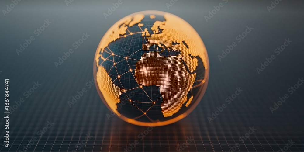 Poster Global Network Connection Illuminated Earth Globe Digital World Map Technology Concept