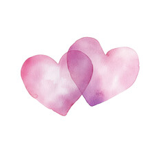 Love's Embrace: Two watercolor hearts overlap, symbolizing love, connection, and the blending of two souls. Rendered with soft hues and a touch of transparency.