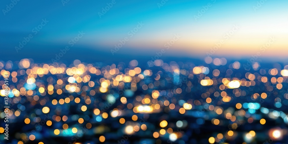 Poster stunning bokeh cityscape at twilight golden hour lights abstract background
