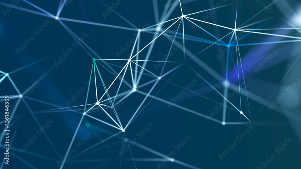Leinwandbilder Abstract digital communication points. Technological background. Network connection structure. Color plexus effect. 3D
