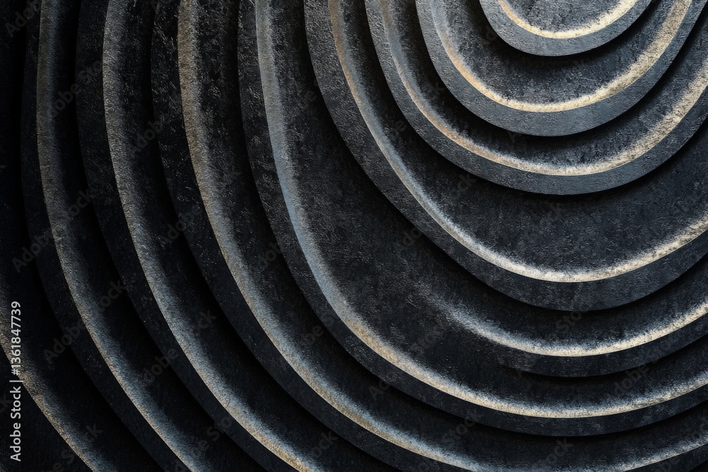 Aufkleber Artistic representation of layered circular patterns in black and grey showcasing texture and depth in a modern design