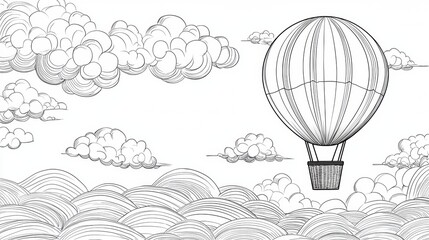 Obraz premium Hot air balloon floats above clouds in clear sky during a serene afternoon adventure