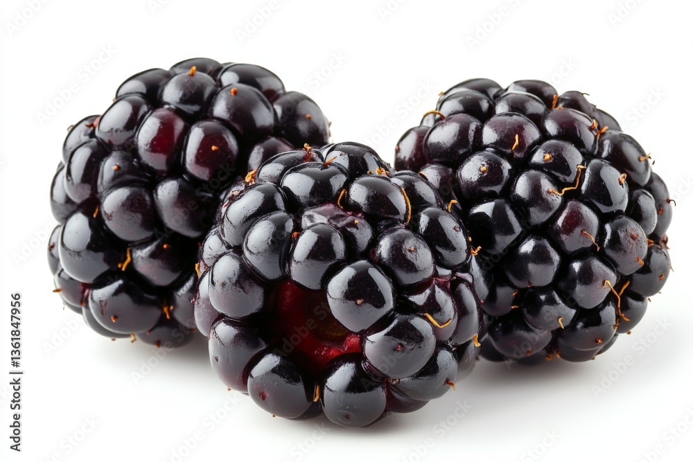 Poster fresh blackberries displayed in a close-up arrangement showcasing their glossy texture and rich colo
