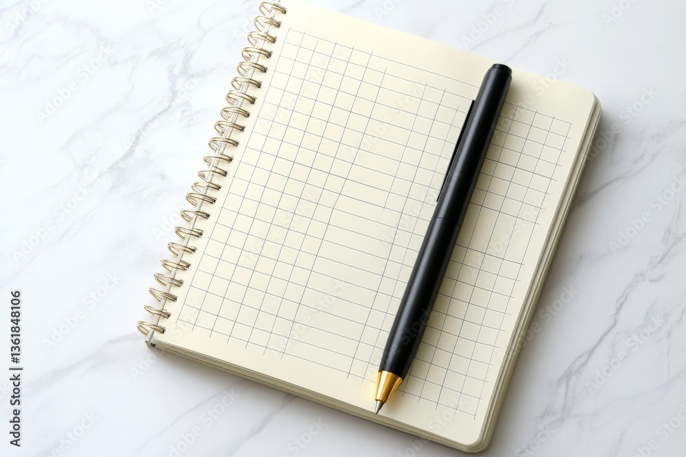 Poster Notebook and pen on a marble surface ready for notes at a modern workspace