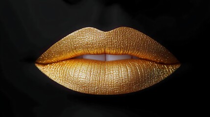 Golden Lips with Closeup, and Dark Background.