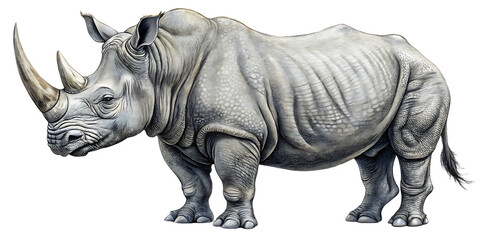 Obraz premium White Rhino Illustration - Isolated on White Background Transparent PNG AI Generated