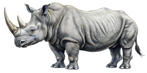 White Rhino Illustration - Isolated on White Background Transparent PNG AI Generated