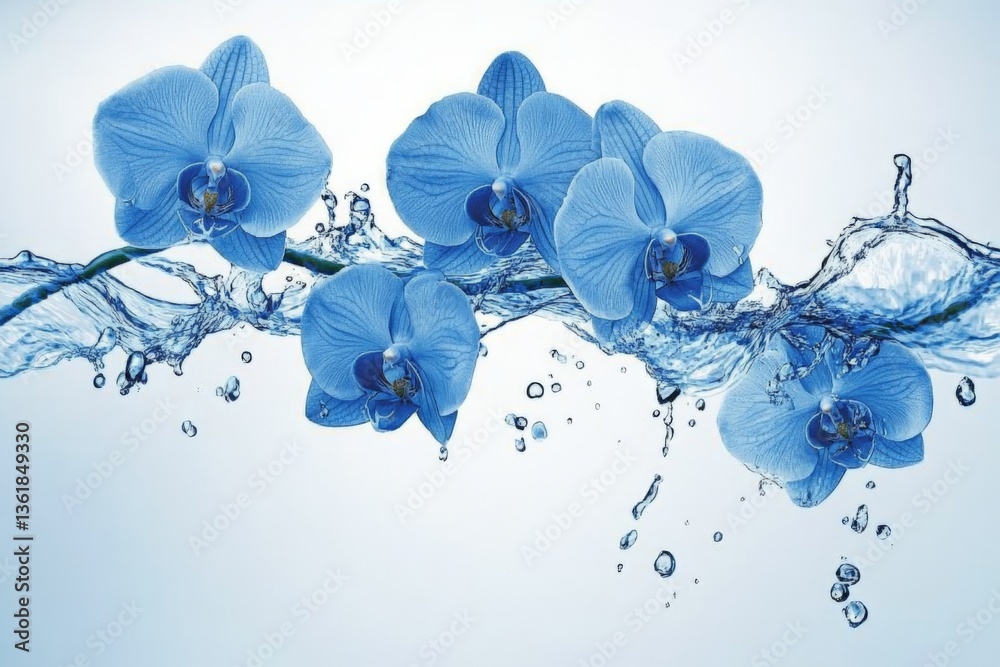 Poster Blue orchids submerged in water creating a captivating splash at a serene setting