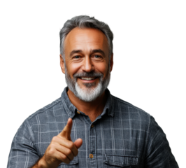 Smiling man gesturing positively indoor portrait isolated on transparent background