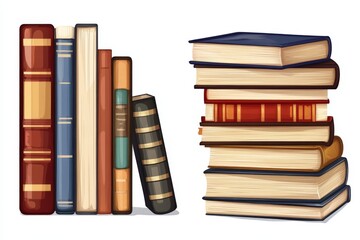 Colorful stack of books on a white background with various sizes and colors