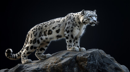 Obraz premium The quiet seat of the royal snow leopard, snow leopard: sitting like a king, snow leopard on the throne of the white king, the royal splendor of the snow leopard