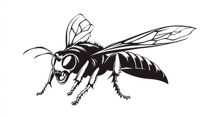 Obraz premium Aggressive Hornet Illustration: Black and White Vector Art