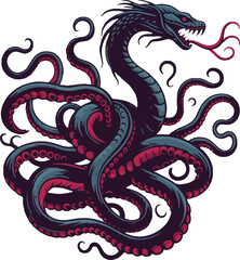 Obraz premium Pattern Snake, octopus silhouette colour vector style with white background