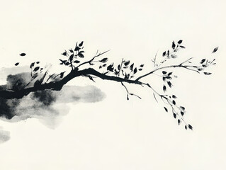 A tree branch with leaves and a cloudy sky in the background