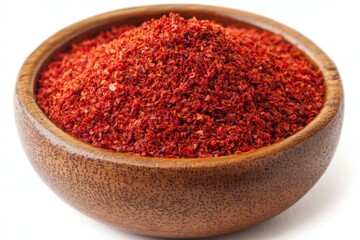 Chili powder in wooden bowl ready for culinary use in cooking and seasoning dishes