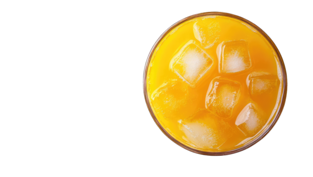 a refreshing glass of orange drink filled with ice cubes set aga