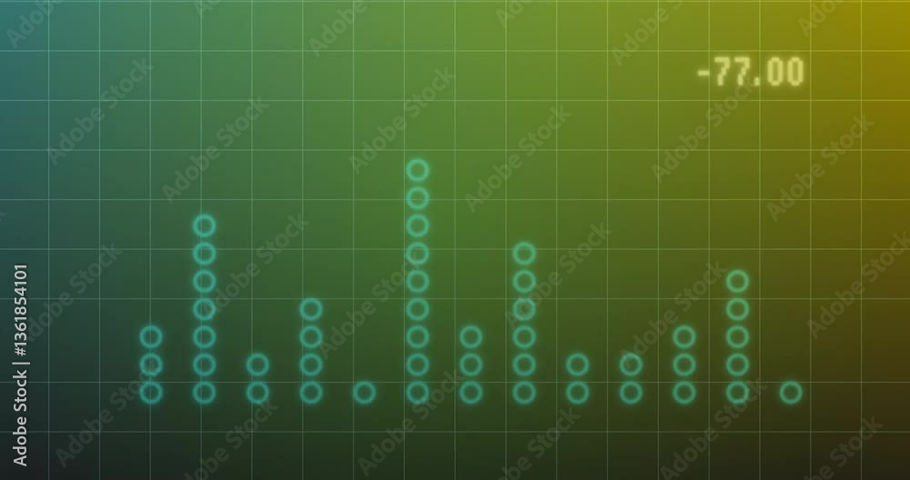 Poster bar chart with circular markers and numerical data on green animation background