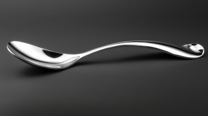 A sleek stainless steel fork with a reflective finish and a slightly curved handle. 3D Illustration