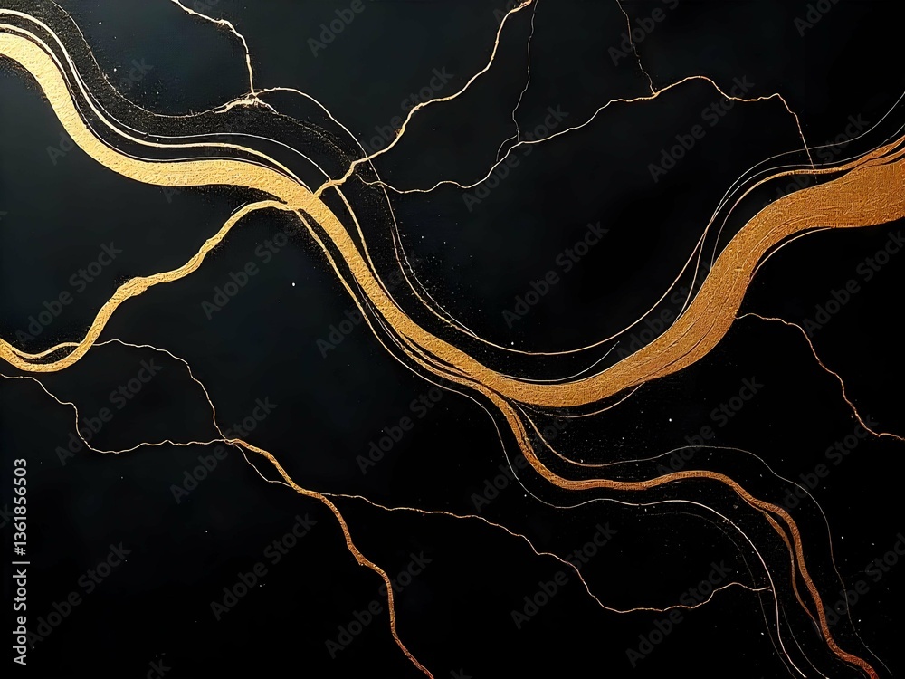 Poster dark blue and gold abstract texture with flowing lines, creating a luxurious and modern background