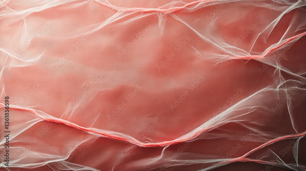 Poster elegant coral and white tulle fabric texture background soft draped mesh overlay for design inspirat