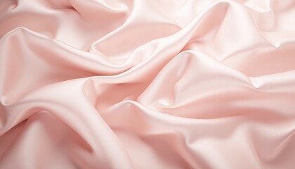 A close-up image of luxurious pink satin fabric with soft, undulating folds. The material exhibits a smooth, glossy surface that beautifully captures and reflects light.