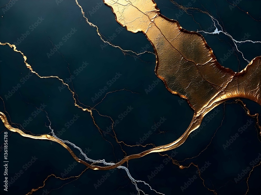 Poster dark blue and gold abstract texture with flowing lines, creating a luxurious and modern background