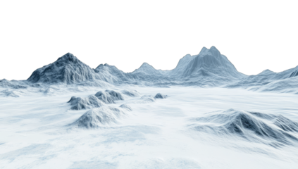 a serene winter landscape featuring snow-covered mountains and a