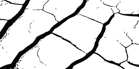 Obraz premium Earthquake-Damaged Land, Wall, and Floor Texture Overlays in Vector, Showing Cracks and Fractures in Black, White, and Grey, Ideal for Simulating Surface Deformation in Disaster Themed Projects. Earth
