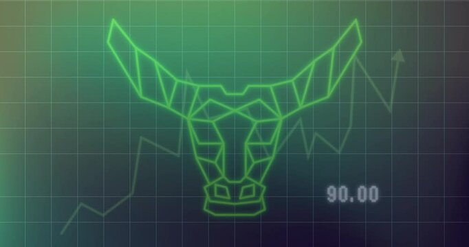 Animation of bull head over stock market chart with number 42