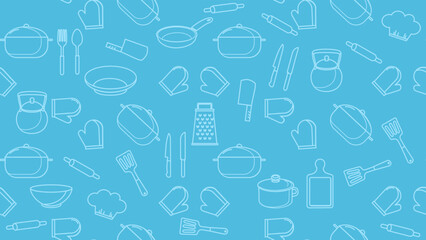 Kitchen utensils seamless pattern background. Kitchen set seamless pattern. Doodle of kitchen set, cooking utensils seamless pattern. Perfect for fabric, textile, wallpaper, decor, print, packaging