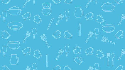 Kitchen utensils seamless pattern background. Kitchen set seamless pattern. Doodle of kitchen set, cooking utensils seamless pattern. Perfect for fabric, textile, wallpaper, decor, print, packaging