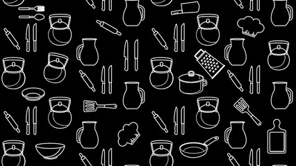 Kitchen utensils seamless pattern background. Kitchen set seamless pattern. Doodle of kitchen set, cooking utensils seamless pattern. Perfect for fabric, textile, wallpaper, decor, print, packaging