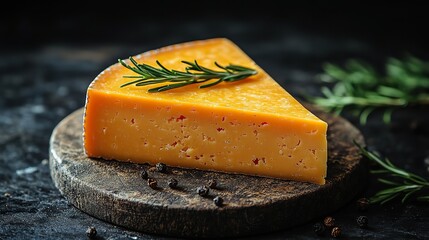 a wedge of mimolette cheese showcasing its vibrant orange color,firm texture this french cheese is known for its nutty slightly sweet flavor perfect for gourmet platters,dishes