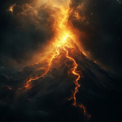 Volcanoes with fire background