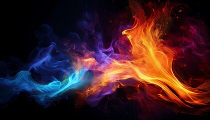 Generated image Firefly modern art with a blend of colors and fire on black background