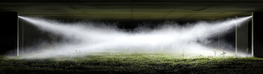 A dramatic spy light illuminating a dark room contributing to a mysterious ambiance