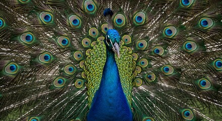 Obraz premium Majestic Peacock Displays Vibrant Plumage. AI Generated