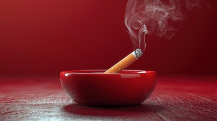 Cigarette in ashtray, smoke rising