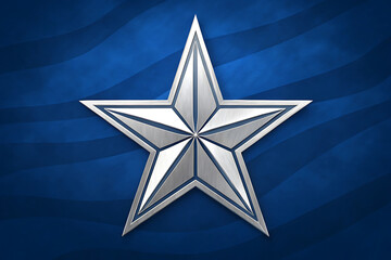 Obraz premium Stylized Geometric Silver Star on Solid Blue Background with Modern Minimalist Design