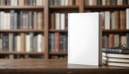 Hardcover Book Mockup with Library Bookshelf Background