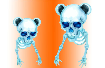 abstract illustration skull Ailuropoda melanoleuca transparent panda blue light hallowen © yayan