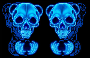 abstract illustration skull Ailuropoda melanoleuca transparent panda blue light hallowen © yayan