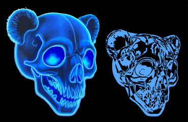 abstract illustration skull Ailuropoda melanoleuca transparent panda blue light hallowen © yayan