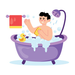 Kid Taking A Bath   Vector Style colored illustration. Eps 10 File 