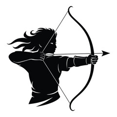Mascot Archer Silhouette, Vector, Icon, Logo, White Background.
