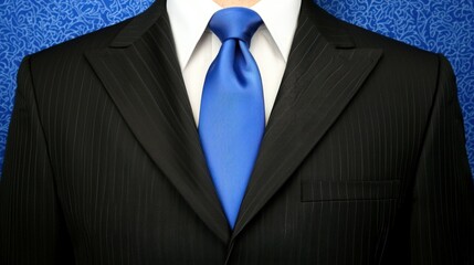 Elegant Black Suit with a Striking Blue Tie